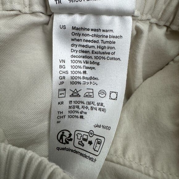 COS Pull On Wide Leg Trouser Crop Pants Womens XS Beige Cotton Elastic Waist - Picture 12 of 16